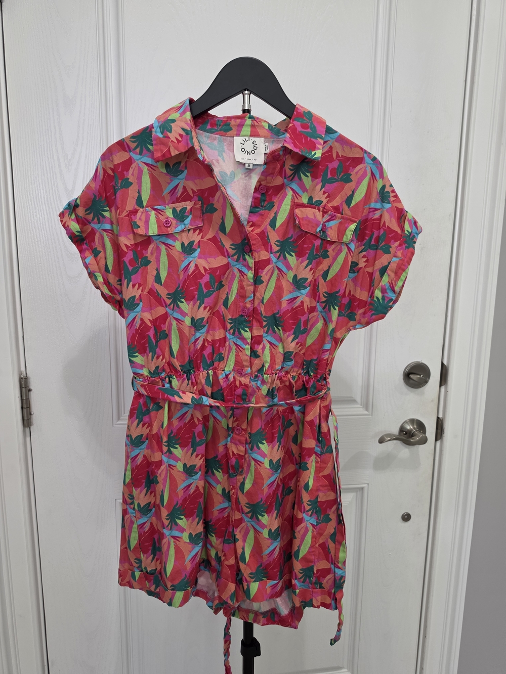 Colorful Tropical Print Romper - Pink & Teal - Lili Sidonio